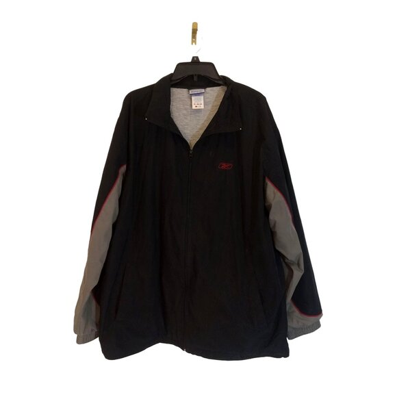 Reebok Jogging Suit Mens Size XXL Black Gray Red Stripe Pockets Leg Ankle Zip - Picture 1 of 11